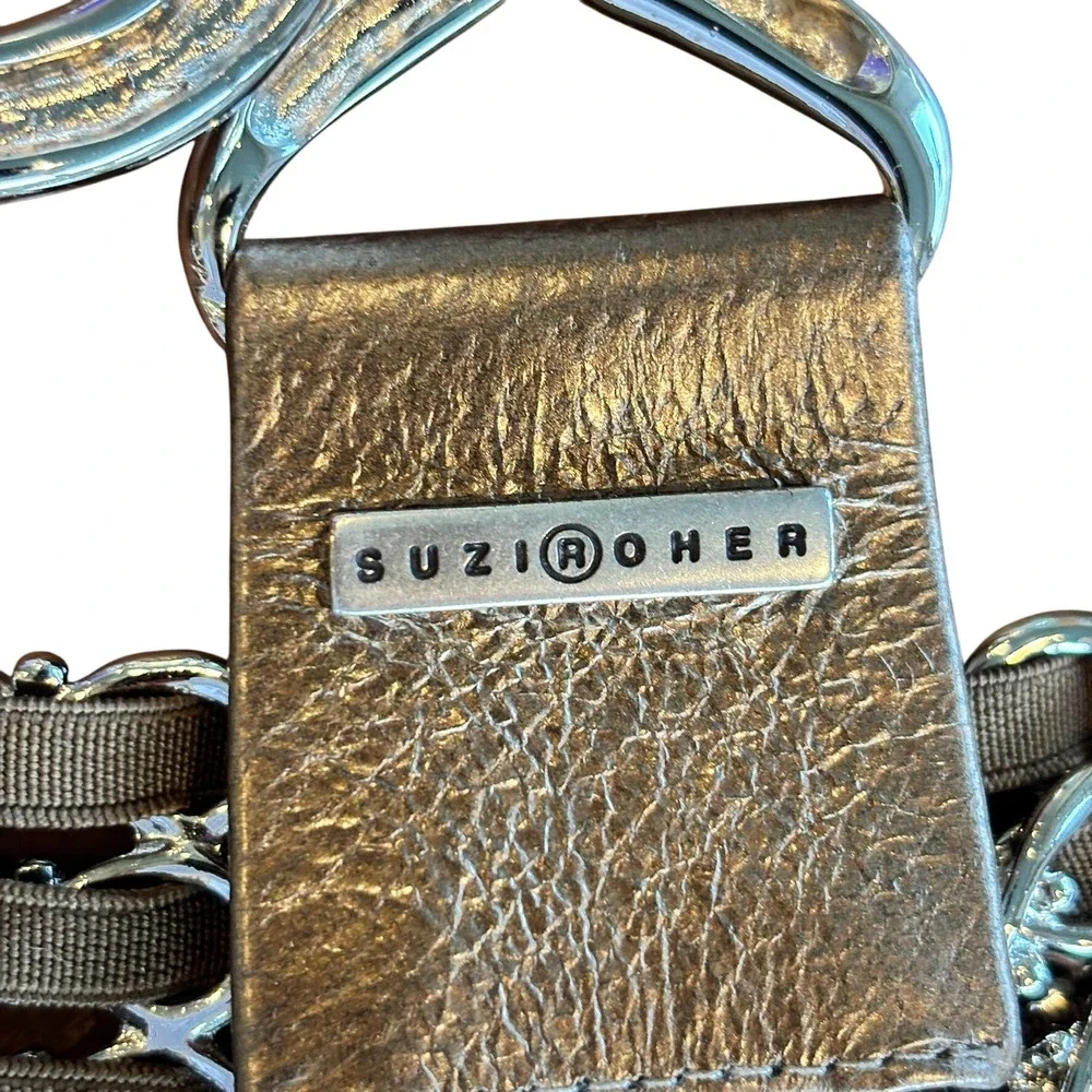Suzie Roher Chain Belt Metallic Gold‎ Leather Interlocking Buckle Statement